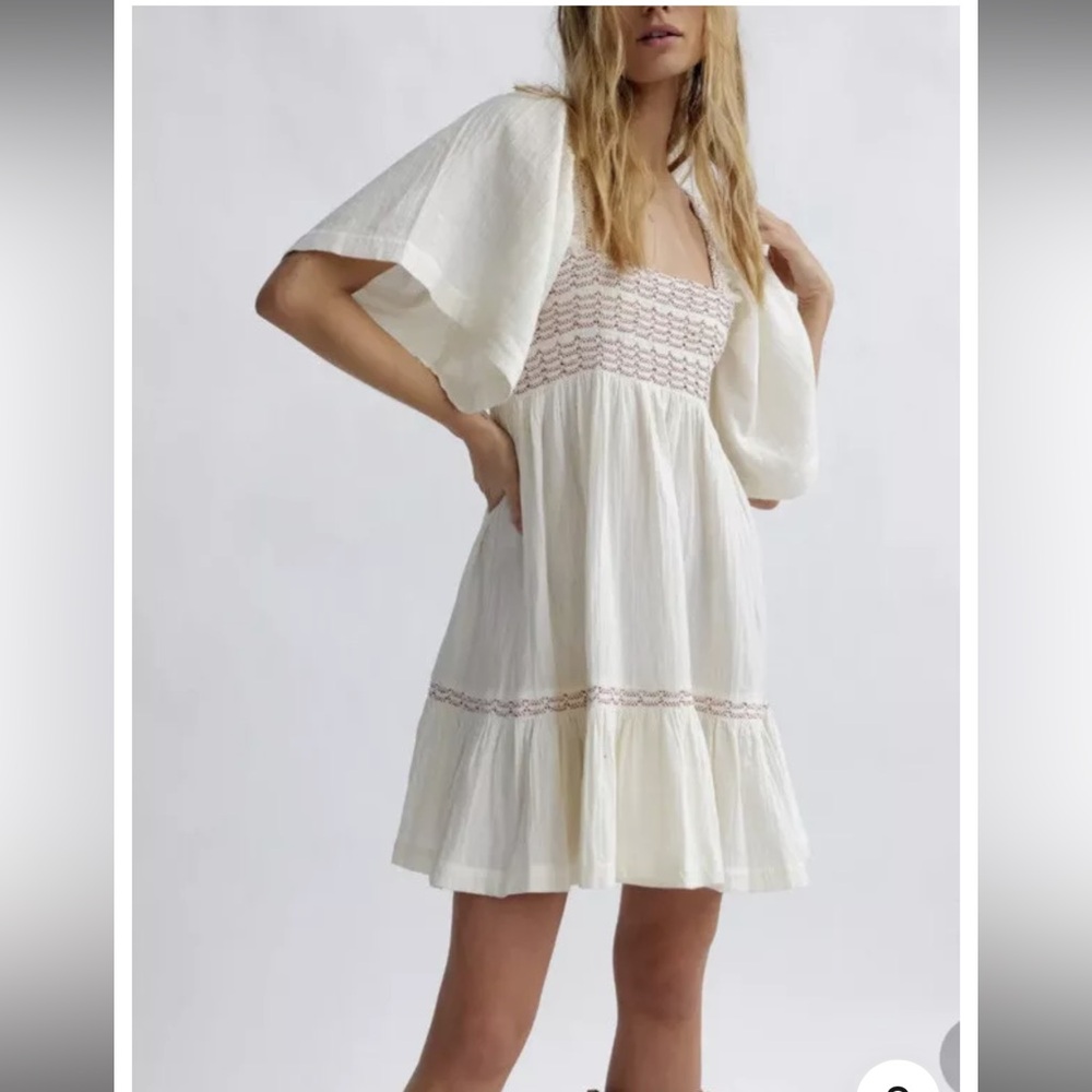 Free People Easy To Love Smocked Mini Dress Cream Small